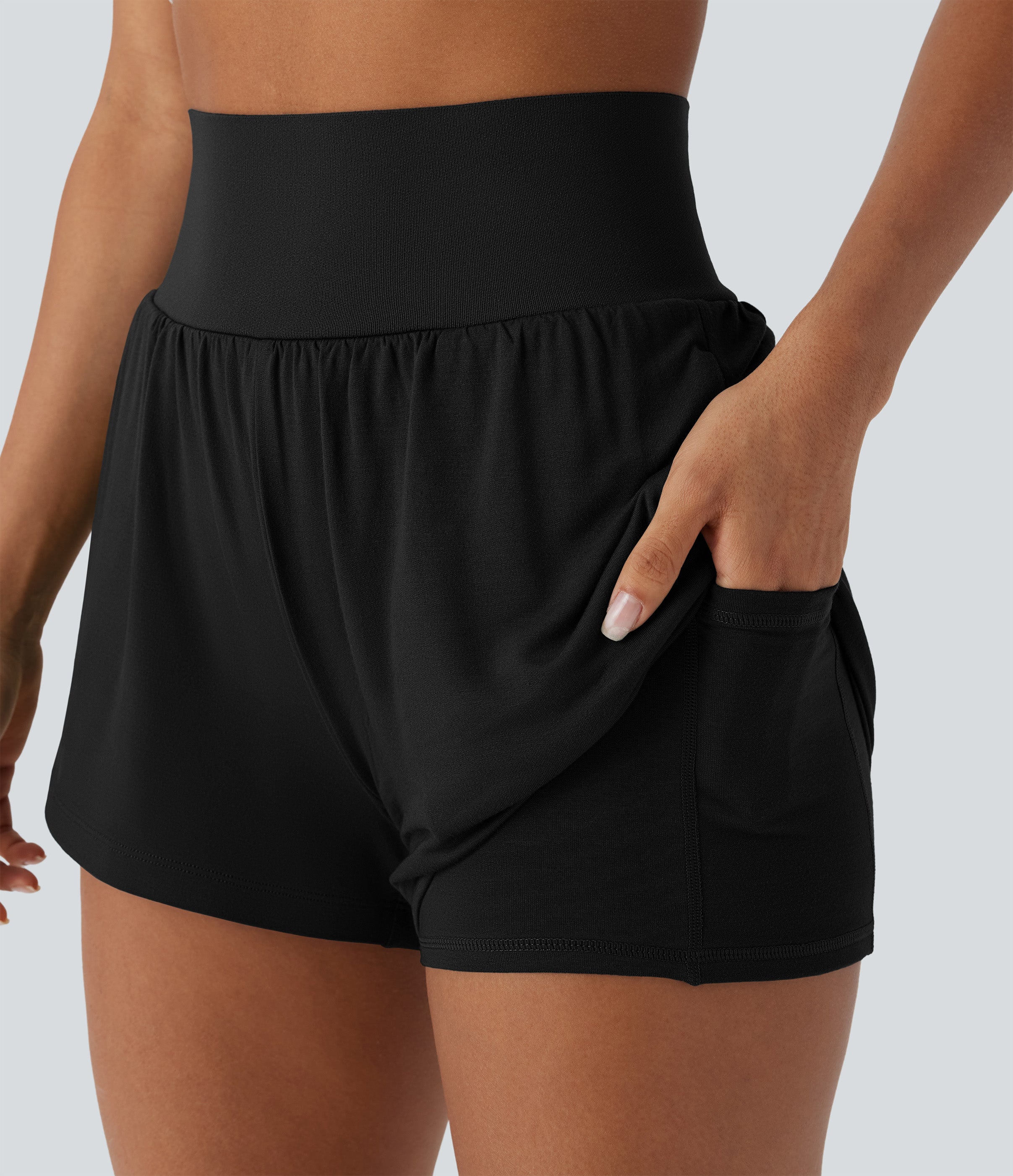 Super High Waisted 2-in-1 Yoga Shorts 3'' with Pockets