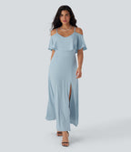 Ruffle Maxi Slip Dress with Pockets