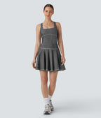 FlexTM Square Neck Racerback Cool Touch Washed Denim Tennis Bodysuit