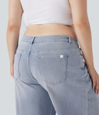 Plus Size FlexTM Low Rise Wide Leg Washed Casual Jeans with Pockets