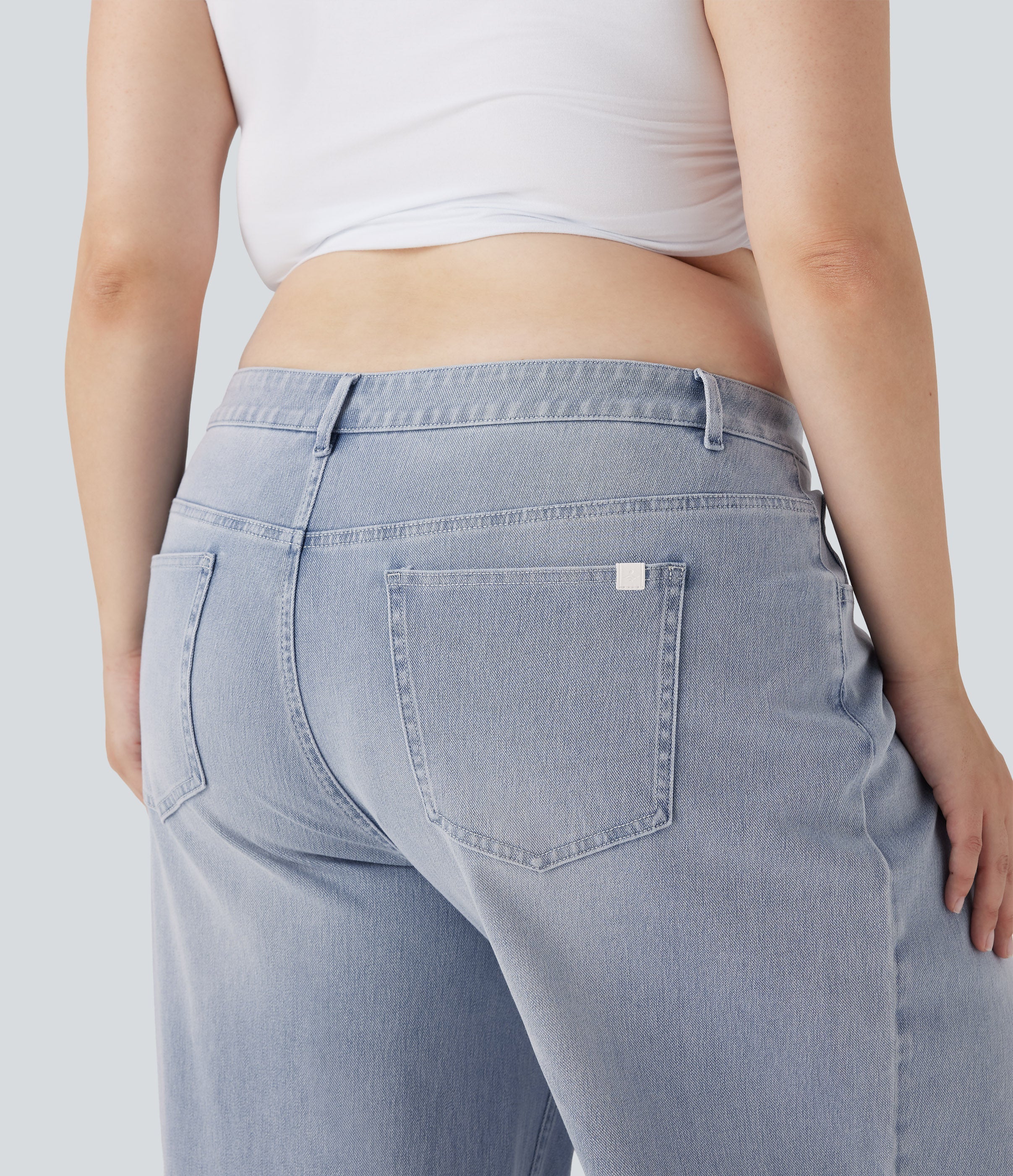 Plus Size FlexTM Low Rise Wide Leg Washed Casual Jeans with Pockets