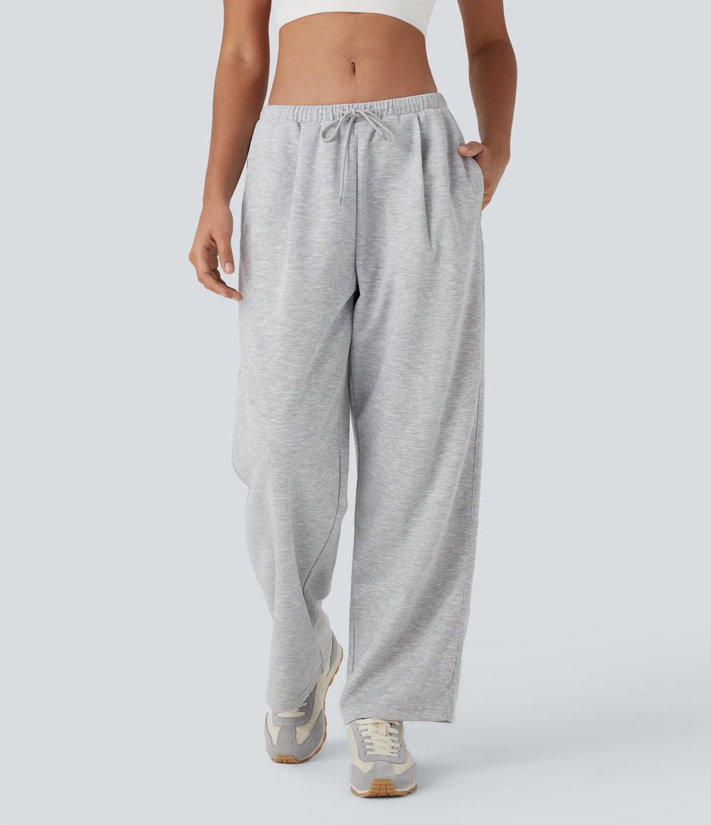 Low Rise Drawstring Straight Leg Yoga Pants with Pockets