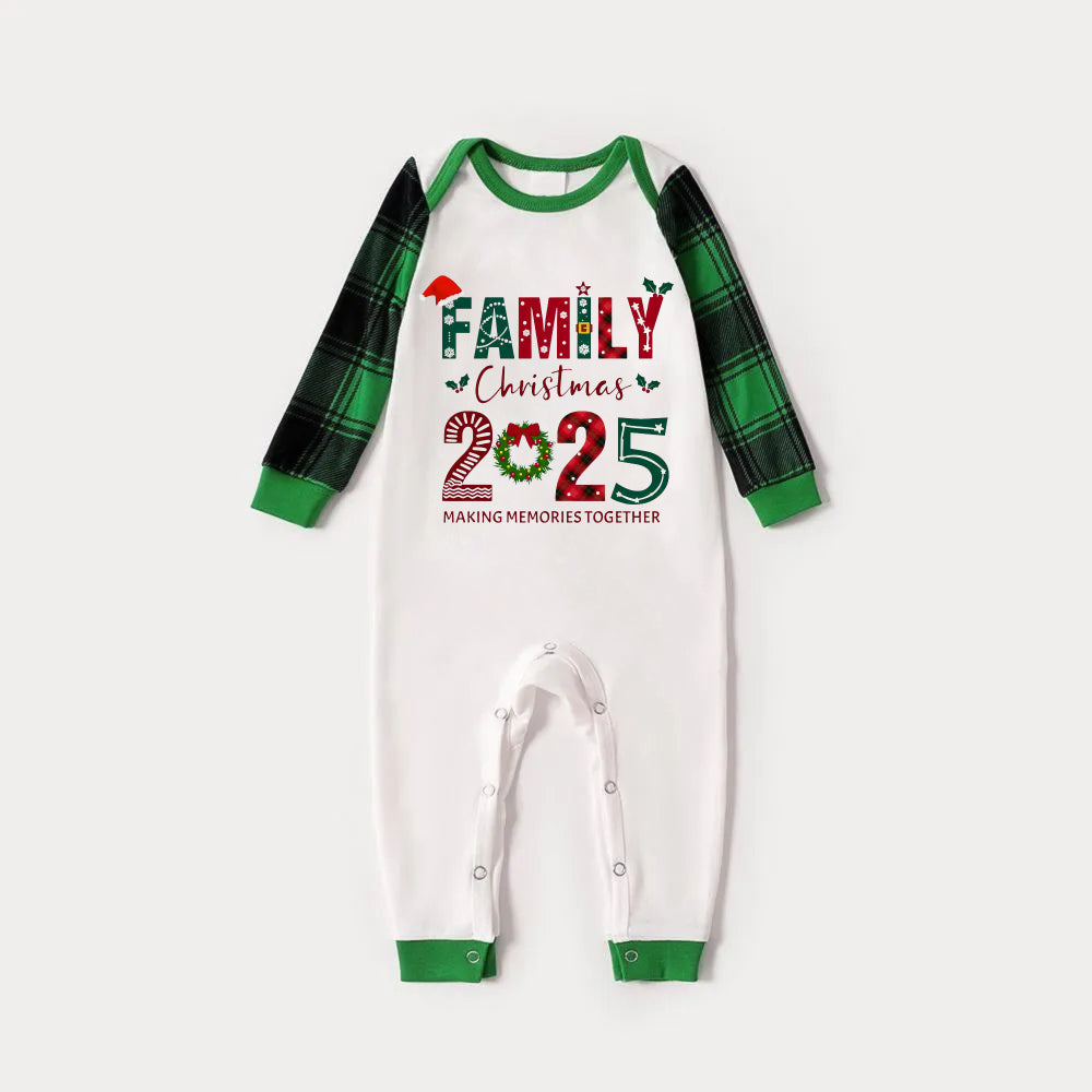 Green Raglan Top Green Plaid Christmas Pajamas Set With "FAMILY Christmas 2025" and Christmas Pattern Print