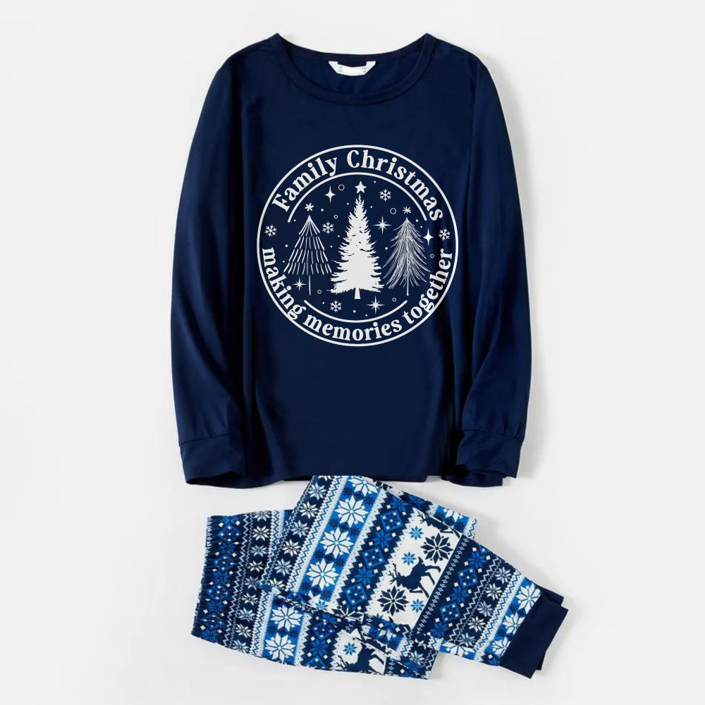 Joyful Blue Christmas Pajamas Set Featuring Christmas Tree and Cheer Text Prints