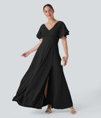 V Neck Short Sleeve Maxi Dress