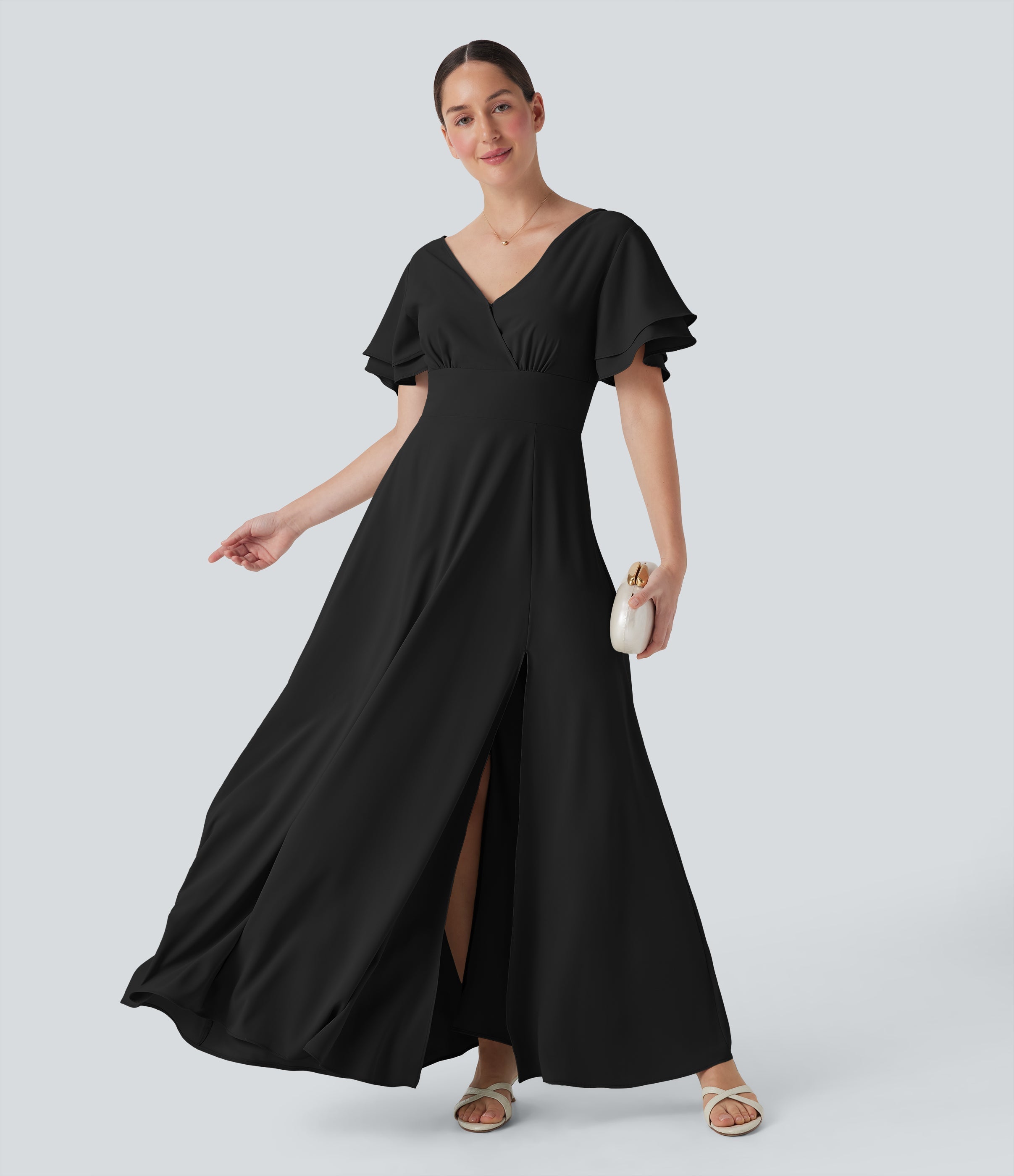 V Neck Short Sleeve Maxi Dress