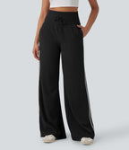 2026🔥 Ribbed SoCinched High Waisted Tummy Control Drawstring Wide Leg Color Block Casual Trousers with Pockets