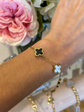 Black & White 5 Leaf Clover Multi Bracelet
