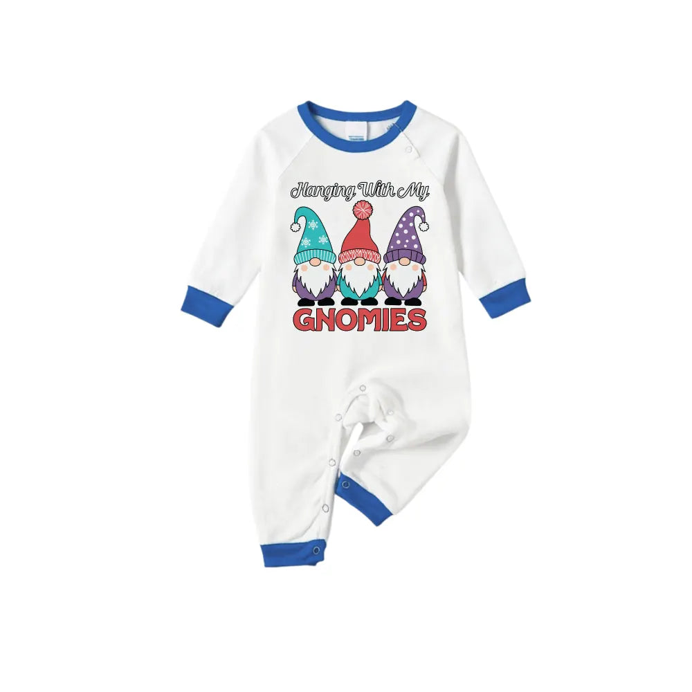 Family Holiday Christmas Blue Sleepwear Set with Christmas Gnome Print