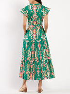 NEW🔥 Ruffle Button Tie Waist Printed Dress- Tax Free