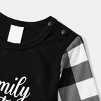 "Family Christmas 2025" Letter Printed Black Long Sleeve Top with Black And White Plaid Pants Family Matching Pajamas