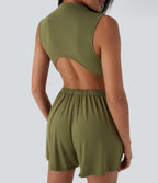 Mock-Neck Sleeveless Casual Jumpsuit with Pockets-Easy Peezy