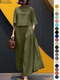 Women's Top & Wide Leg Pants Two-piece Set, Casual Fashion Cozy Three Quarter Length Sleeve Top & Trousers for Daily Outdoor Wear, Ladies Clothes for All Seasons, Womenswear, Casual Matching Set
