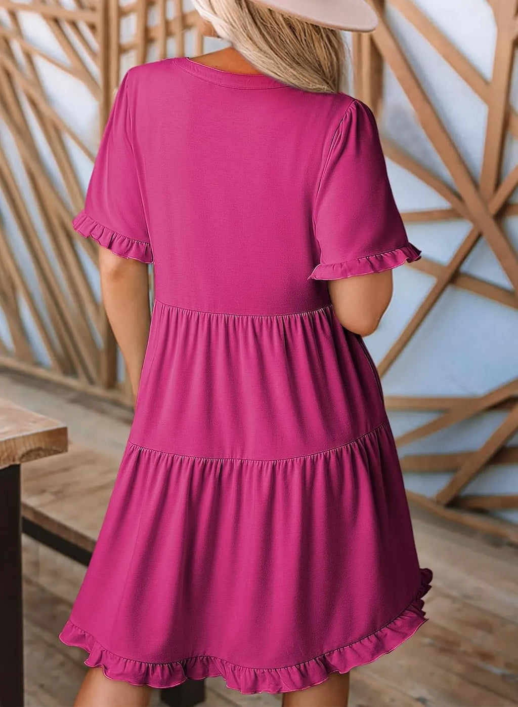 Womens Dresses 2025 Summer Spring V Neck Short Sleeve Casual A Line Flowy Swing Shift Dress Mini Dress