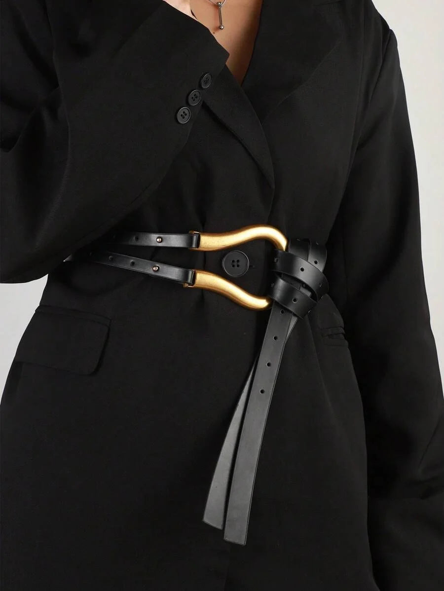 Women's Versatile Wide Waist Belt With Large Horseshoe Buckle Decor, Leather Belt For Skirts