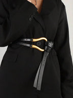Women's Versatile Wide Waist Belt With Large Horseshoe Buckle Decor, Leather Belt For Skirts