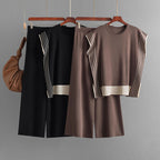 Stylish Striped Patchwork Solid Color Sleeveless Top & High Waist Pants Two-Piece Set