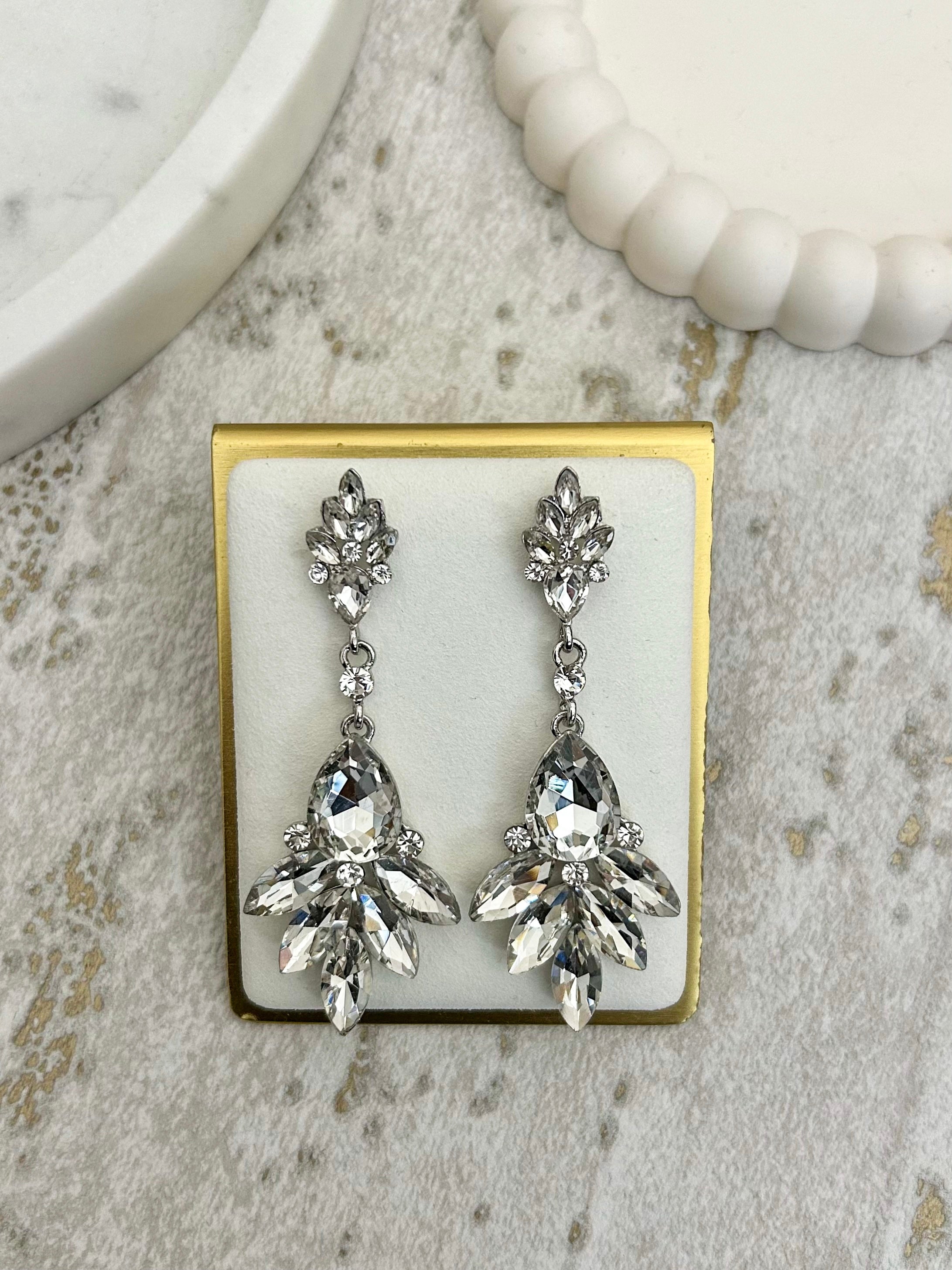 Silver Diamante Fan Droplet Earrings
