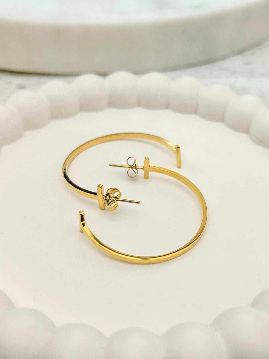 Gold T-Bar Hoop Earrings
