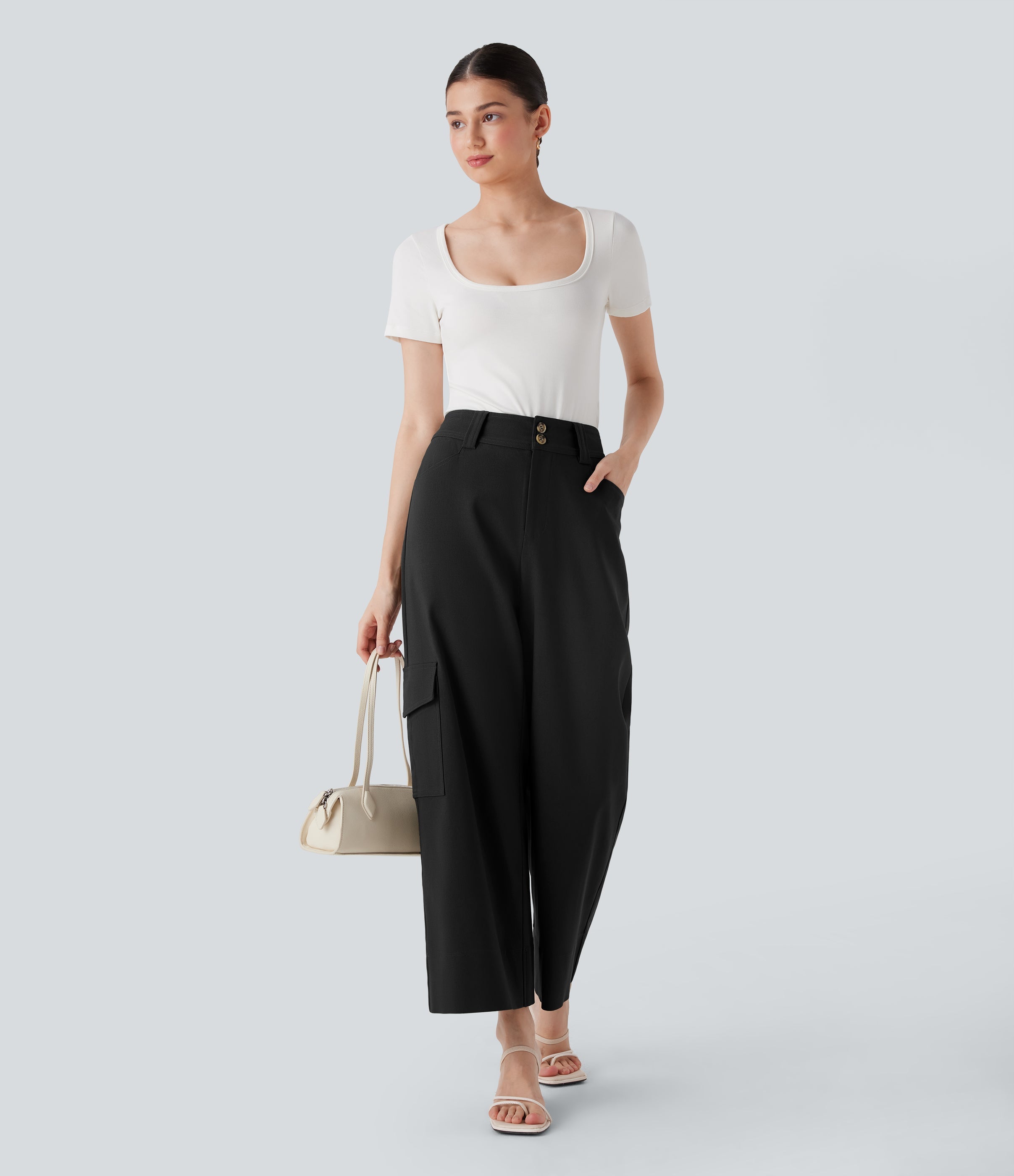 High Waisted Straight Leg Work Cargo Pants with Pockets