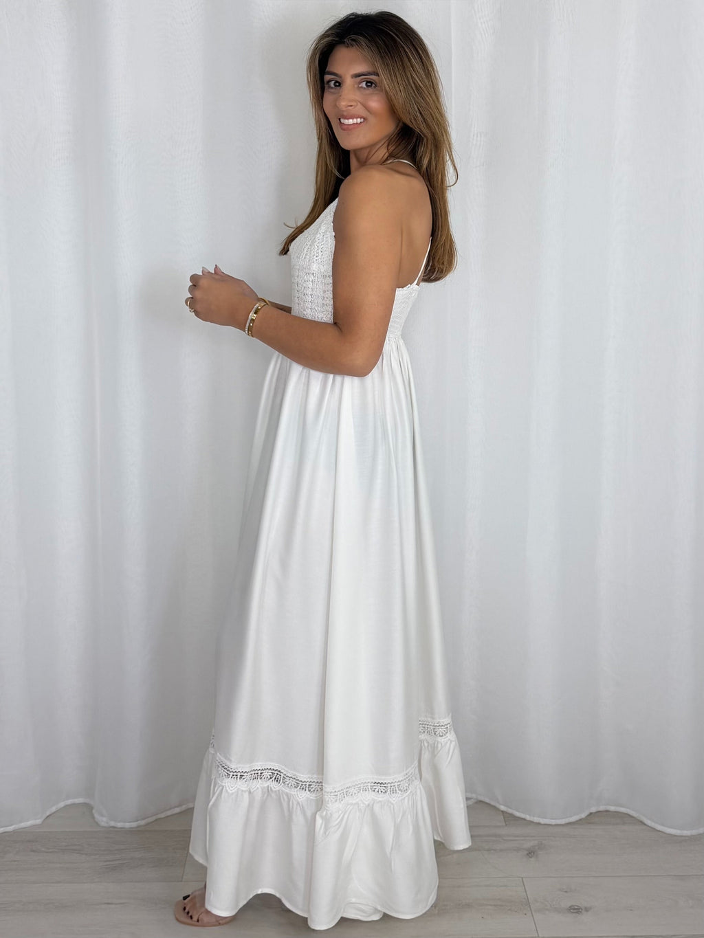 Crochet Top Cross Over Straps Maxi Dress (2 Colours)