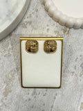 Gold Round Edge Woven Stud Earrings