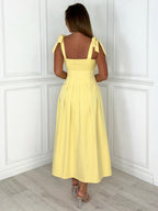Riviera - Lace Tie-Shoulder Midi Dress (Yellow)