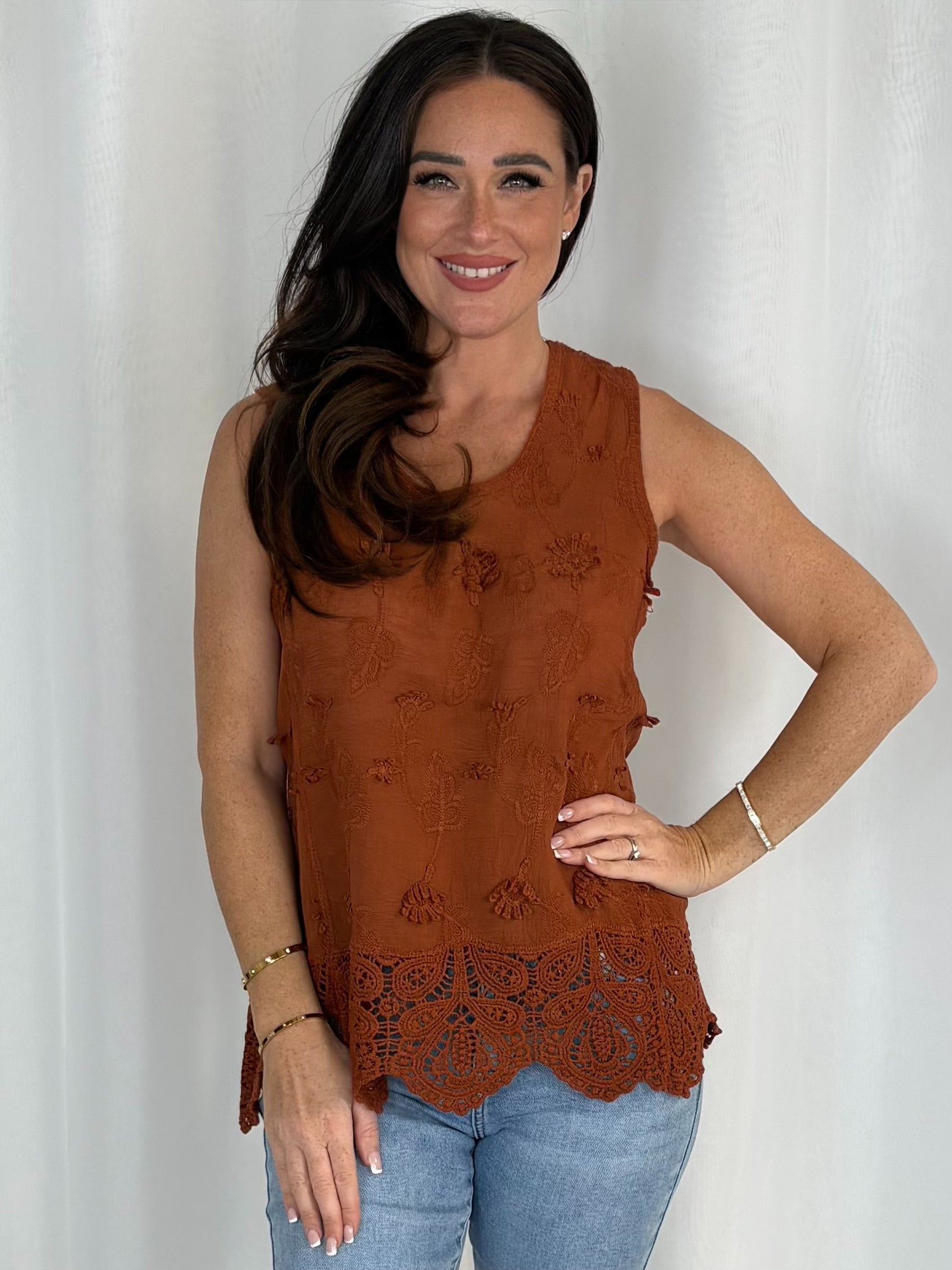 Crochet Flower Detail Top (7 Colours)