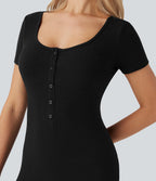 Henley Neck Short Sleeve Casual Romper