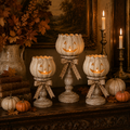 Harvest Glow White Pumpkin Tealight Holders – Set of 3