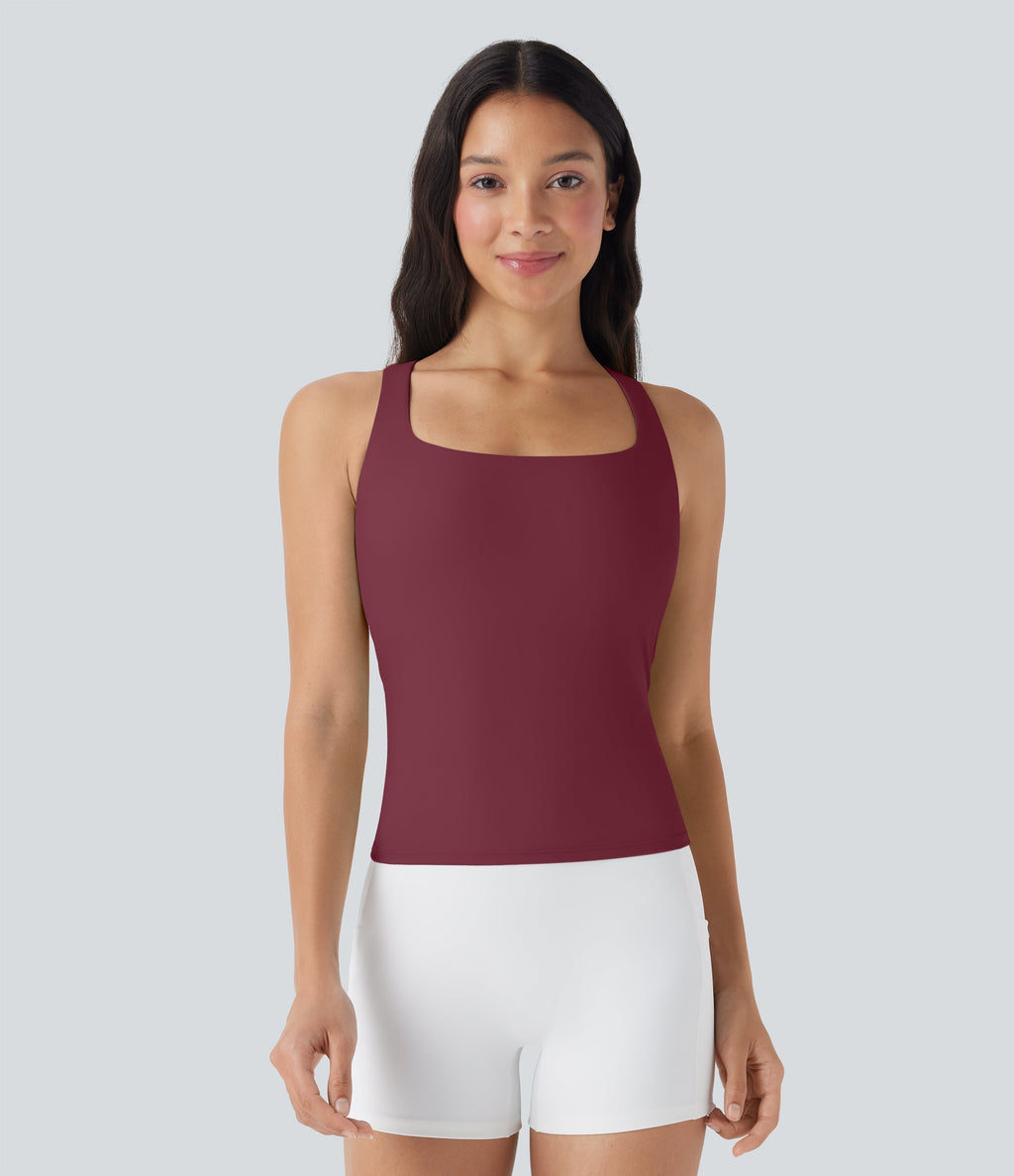 SoftlyZeroTM Airy Square Neck Cropped Cool Touch Running Tank Top-Longer Length-UPF50+