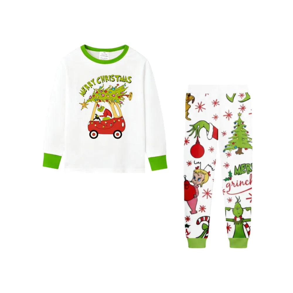 Holiday Family Christmas Pajamas Set With Playful Xmas Character Cartoon Design