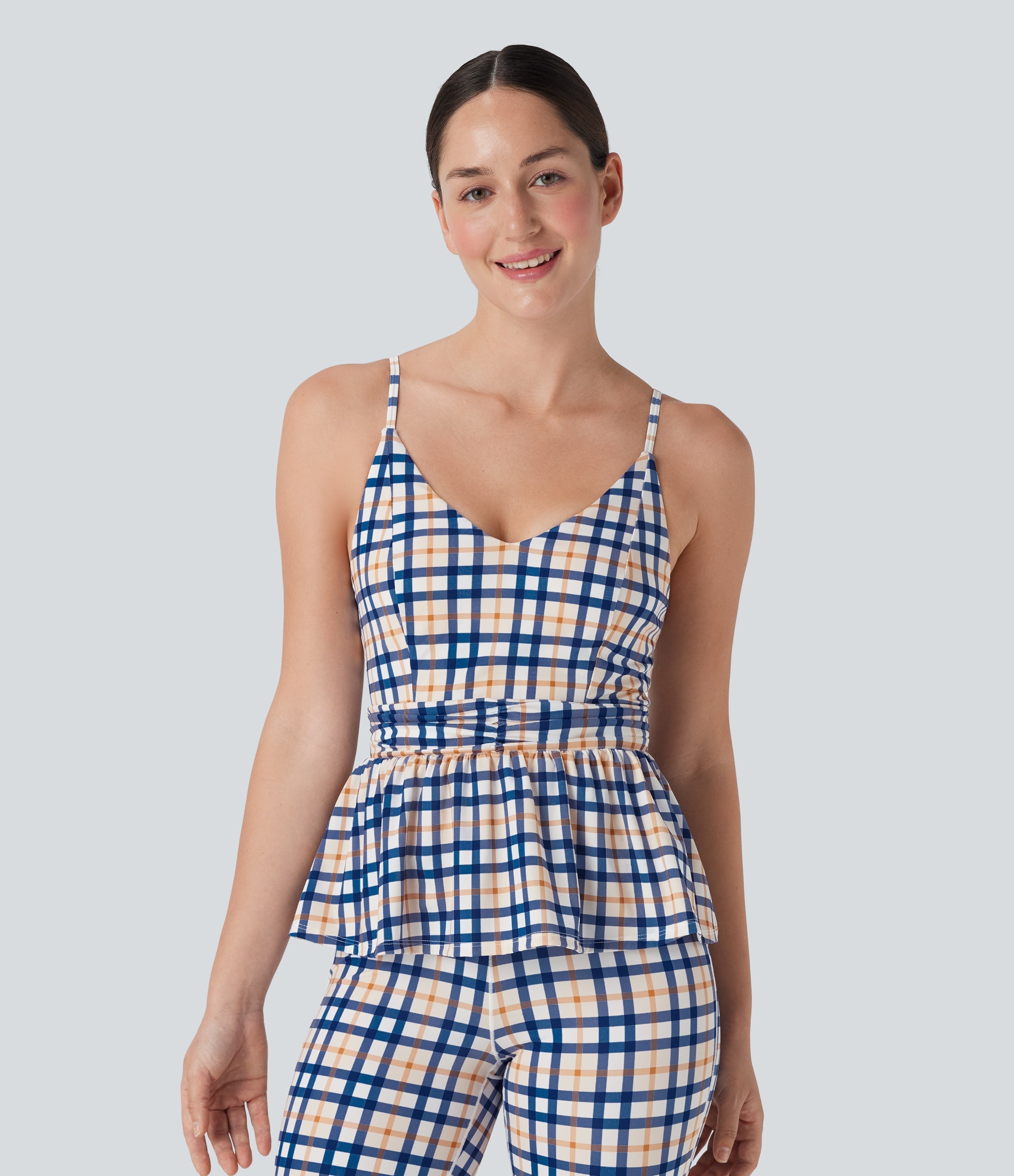 Ruffle Hem Plaid Cool Touch Yoga Cami Top