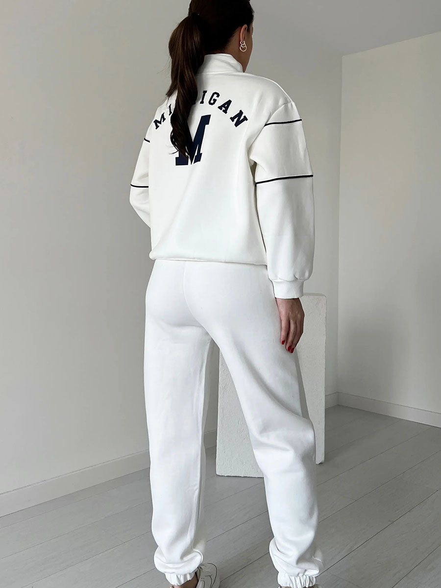 Women's sports and leisure stand collar two-piece set