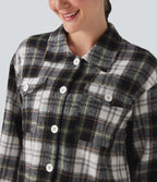 Plaid Curved Hem Casual Shirt Jacket with Flap Pockets