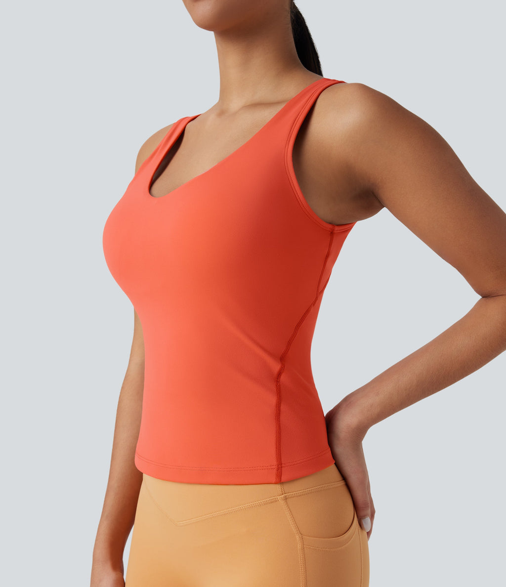 SoftlyZeroTM Plush Padded V Neck Running Tank Top-D/DD/DDD/F Cups