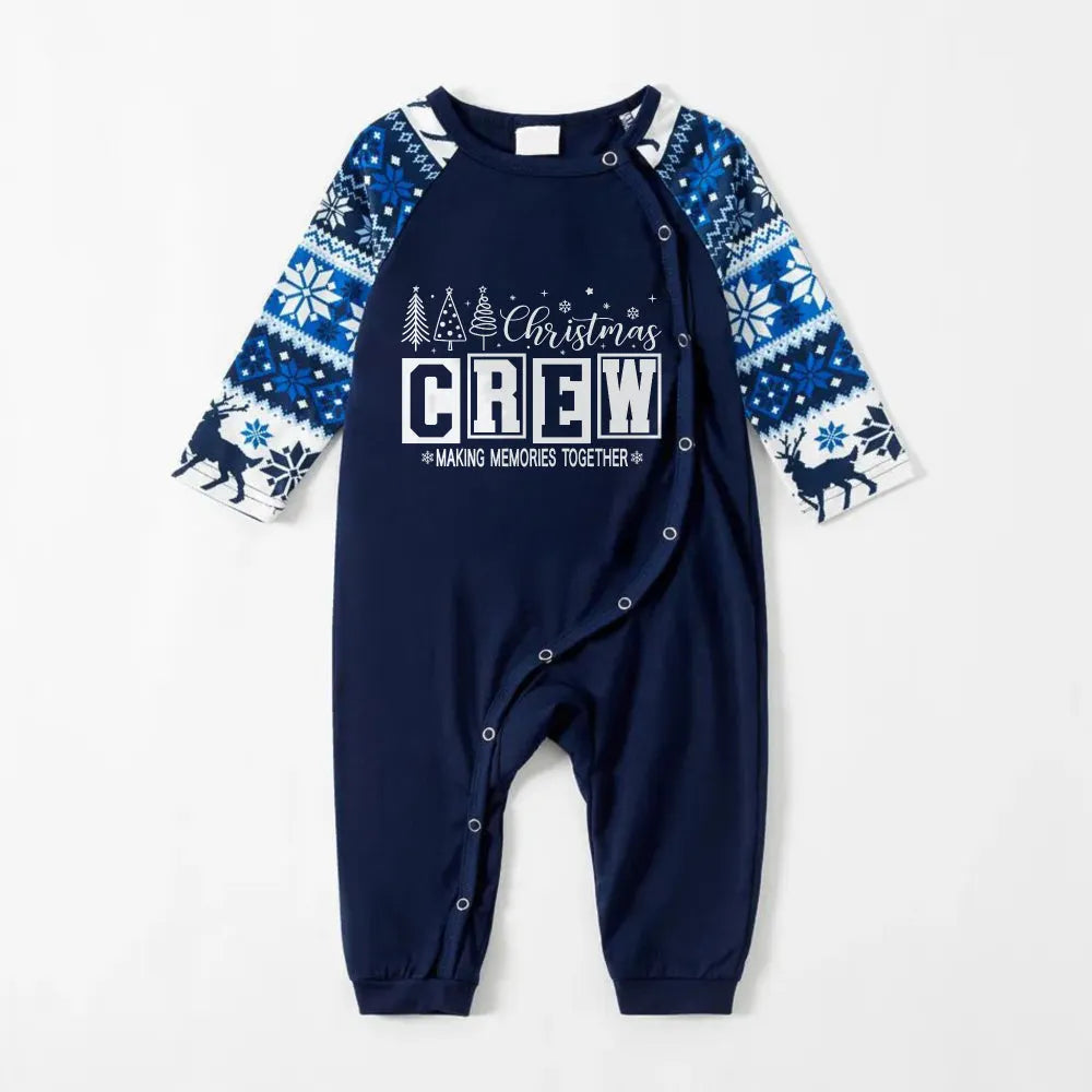 Joyful Blue Christmas Pajamas Set With "Christmas Crew Making Memories Together" Print