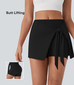 SoftlyZeroTM QuickDry High Waisted Butt Lifting Tie Front 2-in-1 Mini Yoga Skirt with Pocket