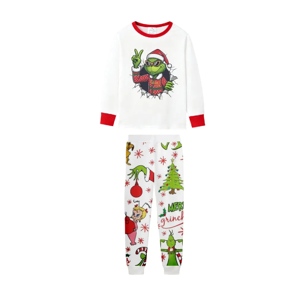 Family Christmas White Pajamas Set With Christmas Pattern Print