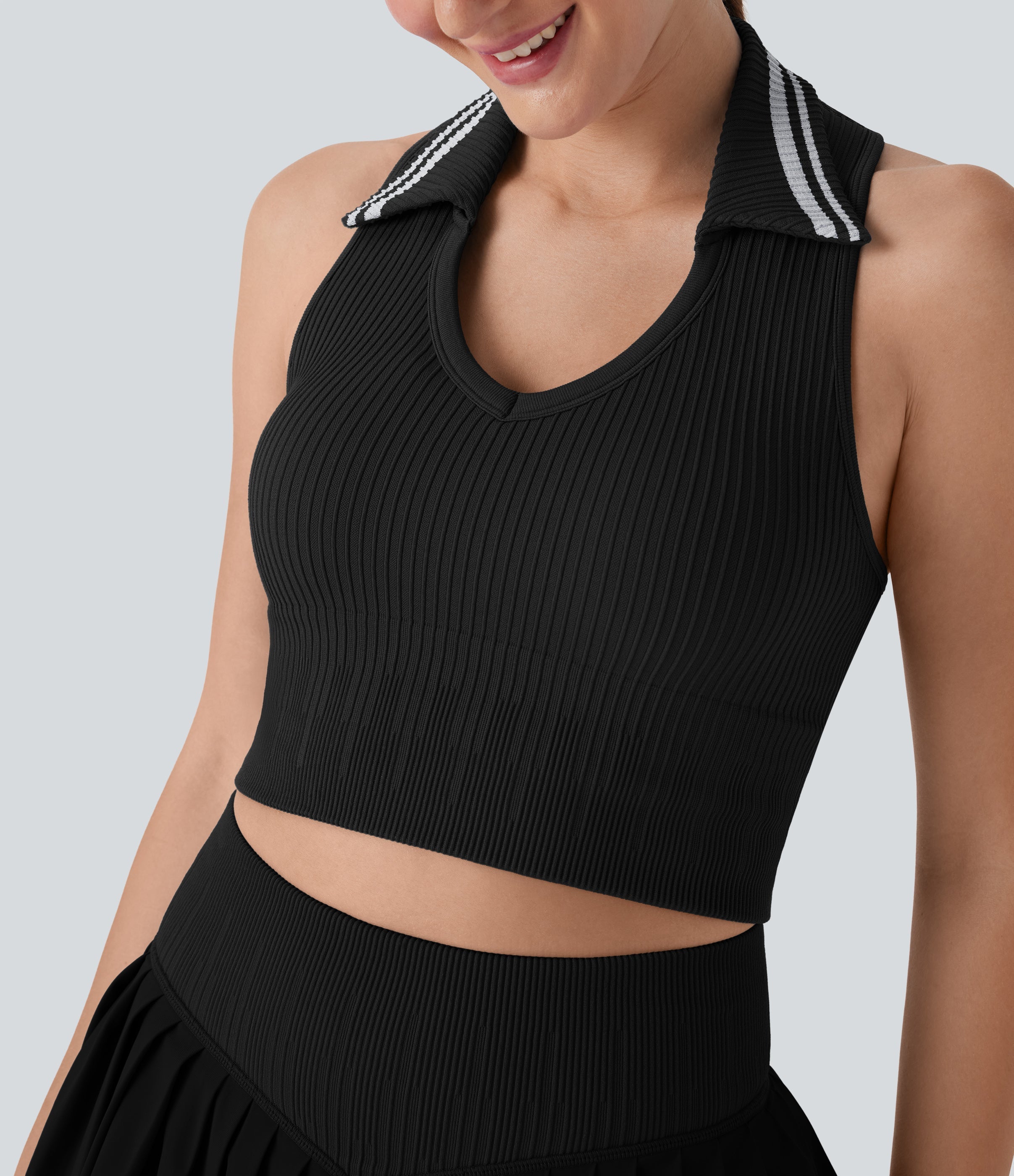 Seamless Flow Racerback Color Block Cropped Tennis Tank Top
