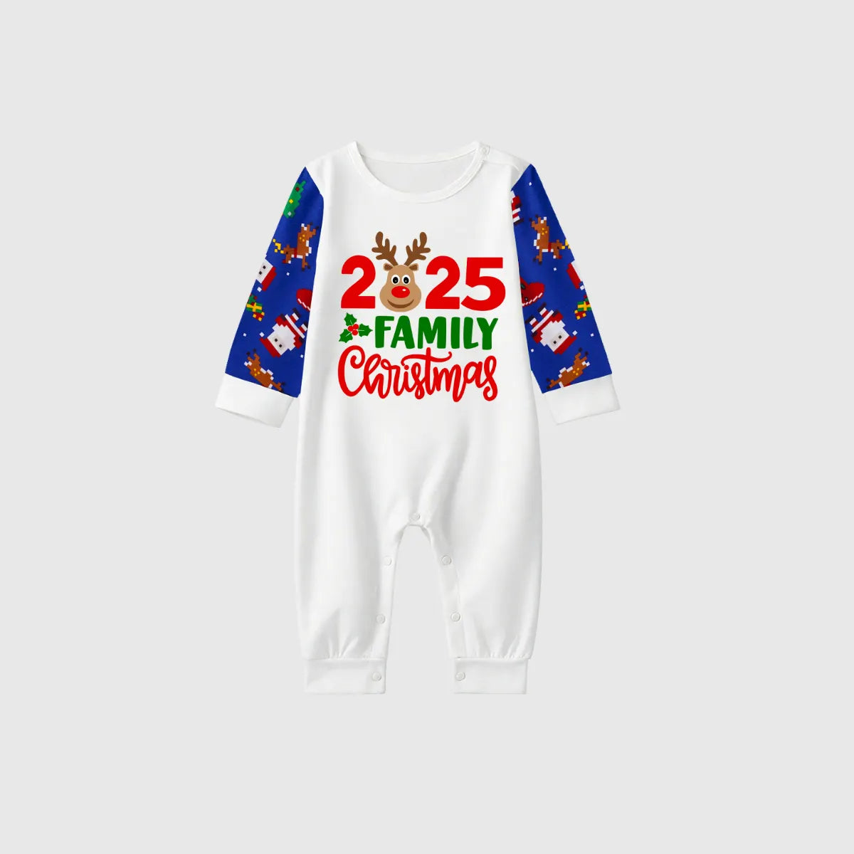 2025 Family Matching Christmas Pajamas -Navy Blue Top & Santa Print Pants