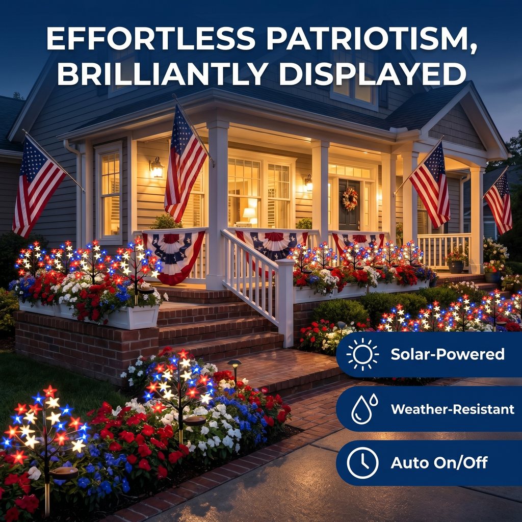 Patriotic Solar Star Pathway Lights for Yard & Garden