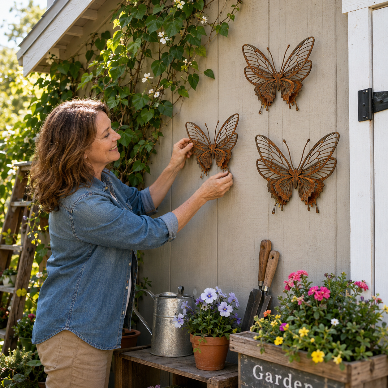 3D Rustic Metal Butterfly Garden Wall Decor – Set of 3