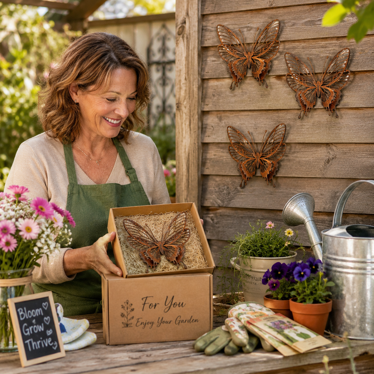 3D Rustic Metal Butterfly Garden Wall Decor – Set of 3