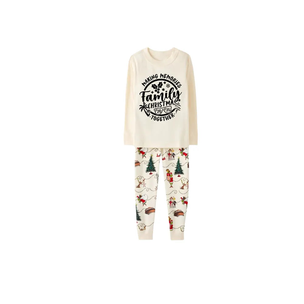 Beige Christmas Pattern Print Christmas Pajamas Set With Family Christmas 2025 Making Memories Together Print