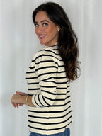 Striped Half Moon Shaped Gold Button Cardigan (3 Colours)
