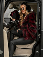 Women Hooded Drawstring Plush Ball Casual Coat