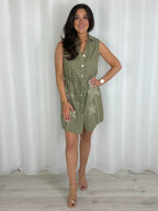 Khaki Floral Embroidered Button Up Dress