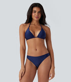 Sheer Mesh Halter Tie Back Drawstring 3-Piece Bikini Set