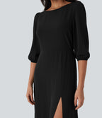 Tie Back Zipper Puff Sleeve Dress
